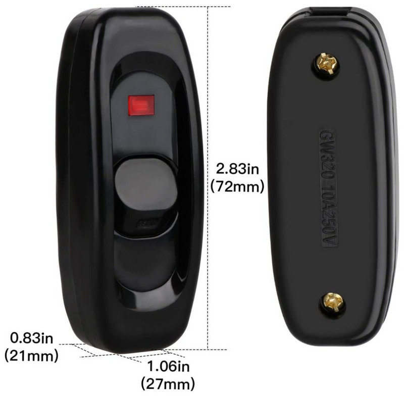 (Lot 10) Inline ON/OFF Stolna svjetiljka Stolno svjetlo Kabelski prekidač LED indikator 110~250V 10A Crno Bijelo