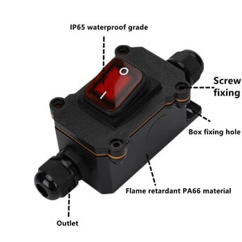 (2 БР.) IP65 Водоустойчив 25A Тежкотоварен Голям ток Вграден кабел Превключвател за включване/изключване Макс. AC3~220V LED индикатор Прахоустойчив Устойчив на масло