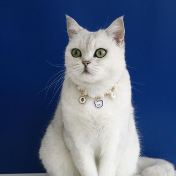 Красива котка Колие от изкуствени перли Висулка Бижута за домашни любимци Подарък Нашийник за домашни любимци Лесно носене Декоративни