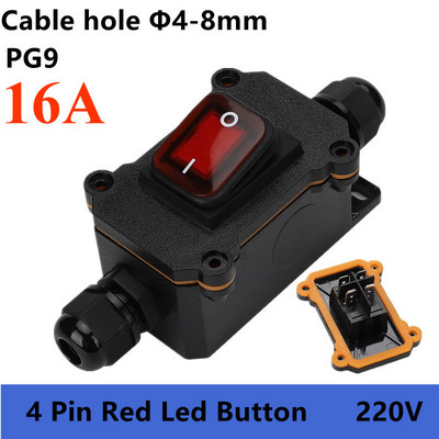 IP65 veekindel 16A 25A raskeveokite suure vooluga sisekaabel sisse/välja lüliti Max AC3~220V LED indikaator tolmukindel õlikindel