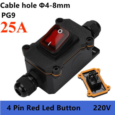 IP65 veekindel 16A 25A raskeveokite suure vooluga sisekaabel sisse/välja lüliti Max AC3~220V LED indikaator tolmukindel õlikindel
