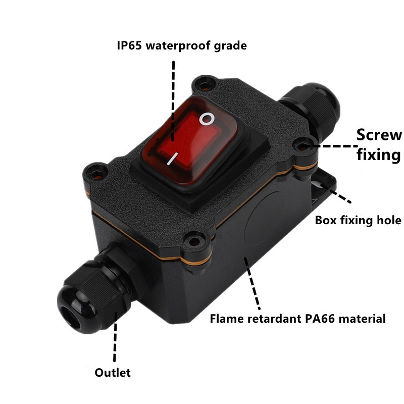 IP65 veekindel 16A 25A raskeveokite suure vooluga sisekaabel sisse/välja lüliti Max AC3~220V LED indikaator tolmukindel õlikindel