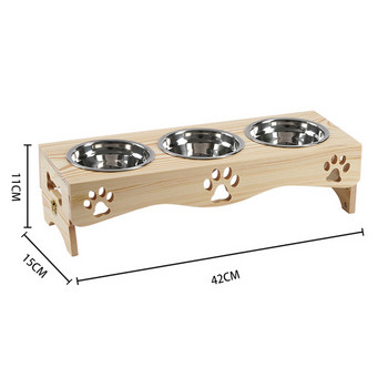 3 Купа за кучета от неръждаема стомана с дървена основа Стоки за домашни любимци Хранилки за котки