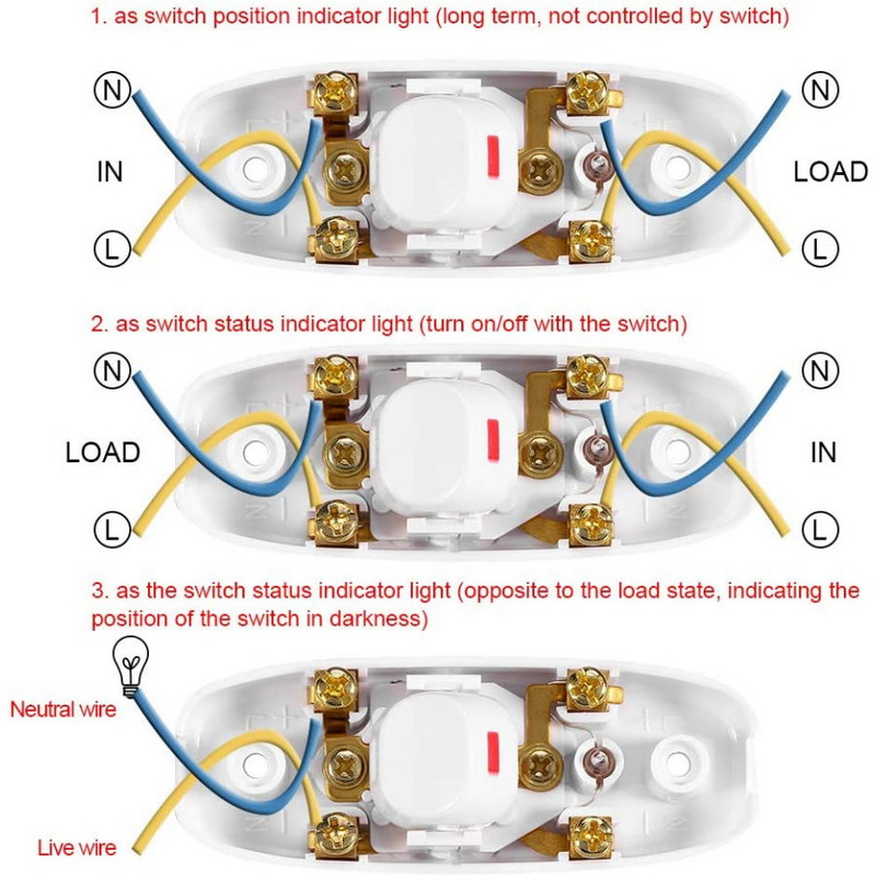 Beépített BE/KI Asztali lámpa Asztali lámpa kábel kapcsoló LED visszajelző 110~250V 10A WT