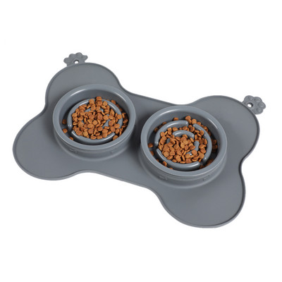 2Gb mājdzīvnieku bļoda, silikona lēna padevēja ar paplāti, neslīdošu paklājiņu Dzeramais ēdiens Barošanai Bļoda kaķiem un suņiem Mājdzīvnieku piederumi