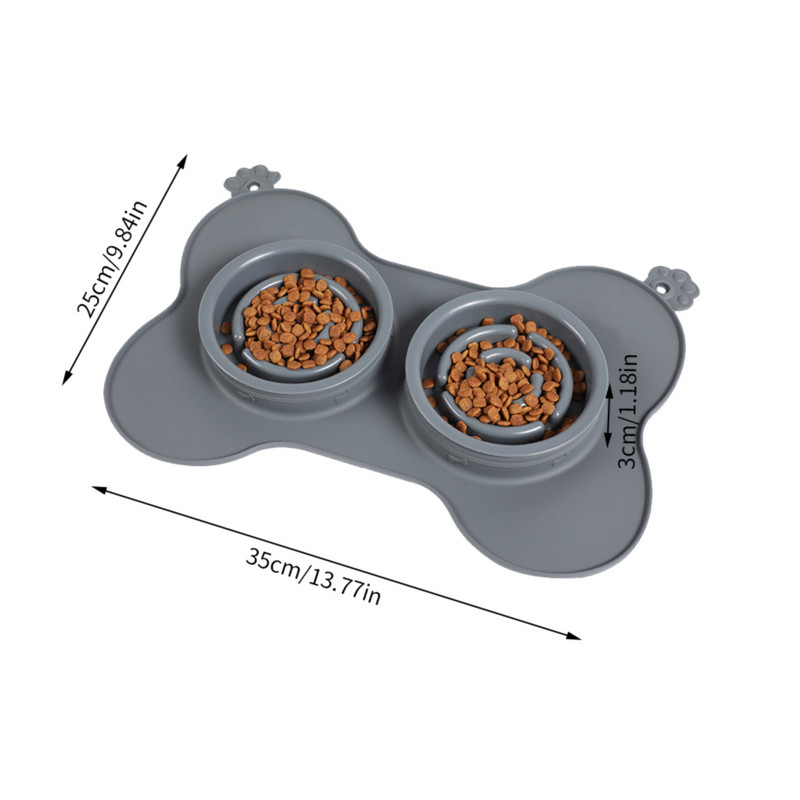 2Gb mājdzīvnieku bļoda, silikona lēna padevēja ar paplāti, neslīdošu paklājiņu Dzeramais ēdiens Barošanai Bļoda kaķiem un suņiem Mājdzīvnieku piederumi