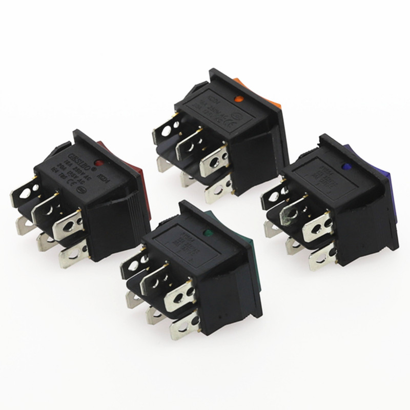 1Gb KCD4 svirslēdzis Barošanas slēdzis 3 pozīcija 6 tapas Elektriskais aprīkojums ar gaismas slēdzi 16A 250VAC/ 20A 125VAC