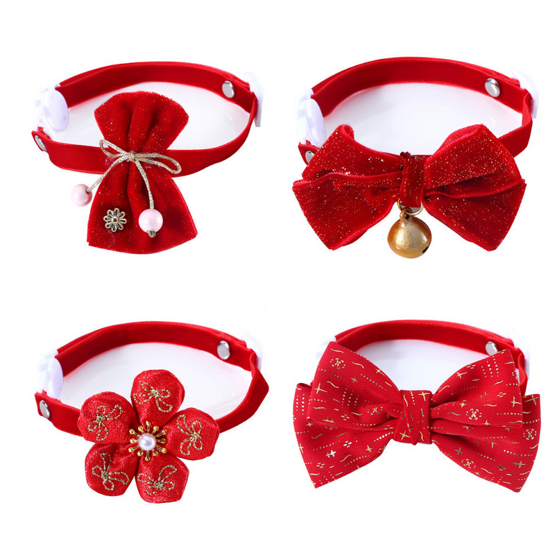 Mājdzīvnieki kaķu suņu kaklasiksnas samta Regulējama sarkana tauriņa kaklasaite ar zvana kulonu 2023. gada Jaunajam gadam mājdzīvnieku kaķu rotājumu kostīmu kaklarota