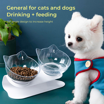 Διπλό μπολ κατοικίδιων για γάτες Διαφανές φιόγκο σκυλιών Κλίση σπονδυλικής στήλης Ταΐστρα σκυλιών Αντιολισθητική τροφή για μπολ με νερό για κατοικίδια Προμήθειες για κατοικίδια