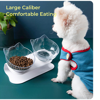 Διπλό μπολ κατοικίδιων για γάτες Διαφανές φιόγκο σκυλιών Κλίση σπονδυλικής στήλης Ταΐστρα σκυλιών Αντιολισθητική τροφή για μπολ με νερό για κατοικίδια Προμήθειες για κατοικίδια