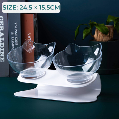 Kućni ljubimac Dvostruka zdjela za mačke Prozirna pseća mašna Nagib kralježnice Hranilica za pse Neklizajuća posuda za hranu Posuda za vodu Pribor za kućne ljubimce