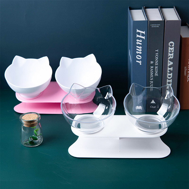 Kućni ljubimac Dvostruka zdjela za mačke Prozirna pseća mašna Nagib kralježnice Hranilica za pse Neklizajuća posuda za hranu Posuda za vodu Pribor za kućne ljubimce