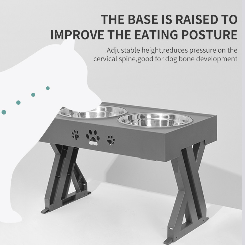 Reguliuojami dubenys šunims Dvigubas paaukštintas tiektuvas Naminių gyvūnėlių šėrimas Pakelkite kačių maisto vandens dubenėlius su stovu nerūdijančio plieno pakeliama lenta šuniui