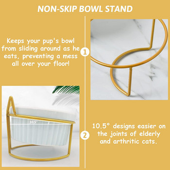 ATUBAN Raised Cat Bowl Κεραμικά διπλά μπολ με μεταλλική βάση ανυψωμένη τροφή για κατοικίδια και νερό σετ πιάτων για γατάκι γατάκι κουταβάκι