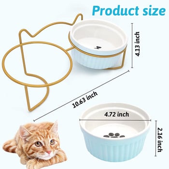 ATUBAN Raised Cat Bowl Κεραμικά διπλά μπολ με μεταλλική βάση ανυψωμένη τροφή για κατοικίδια και νερό σετ πιάτων για γατάκι γατάκι κουταβάκι