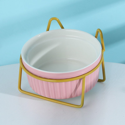 ATUBAN Повдигната купа за котки Керамични двойни купи с метална стойка Повдигнат комплект съдове за храна и вода за домашни любимци за котка коте кученце куче