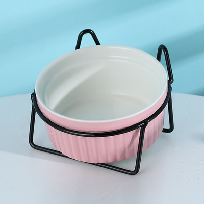 ATUBAN Повдигната купа за котки Керамични двойни купи с метална стойка Повдигнат комплект съдове за храна и вода за домашни любимци за котка коте кученце куче