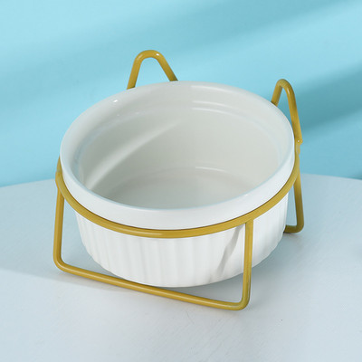 ATUBAN Повдигната купа за котки Керамични двойни купи с метална стойка Повдигнат комплект съдове за храна и вода за домашни любимци за котка коте кученце куче