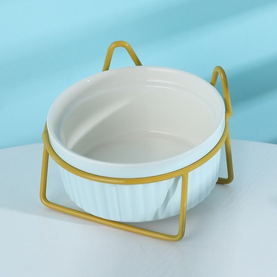 ATUBAN Повдигната купа за котки Керамични двойни купи с метална стойка Повдигнат комплект съдове за храна и вода за домашни любимци за котка коте кученце куче