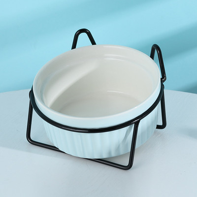 ATUBAN Повдигната купа за котки Керамични двойни купи с метална стойка Повдигнат комплект съдове за храна и вода за домашни любимци за котка коте кученце куче