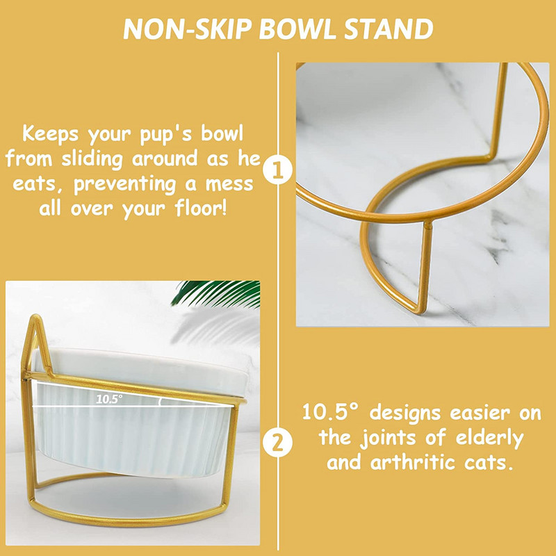 ATUBAN Повдигната купа за котки Керамични двойни купи с метална стойка Повдигнат комплект съдове за храна и вода за домашни любимци за котка коте кученце куче
