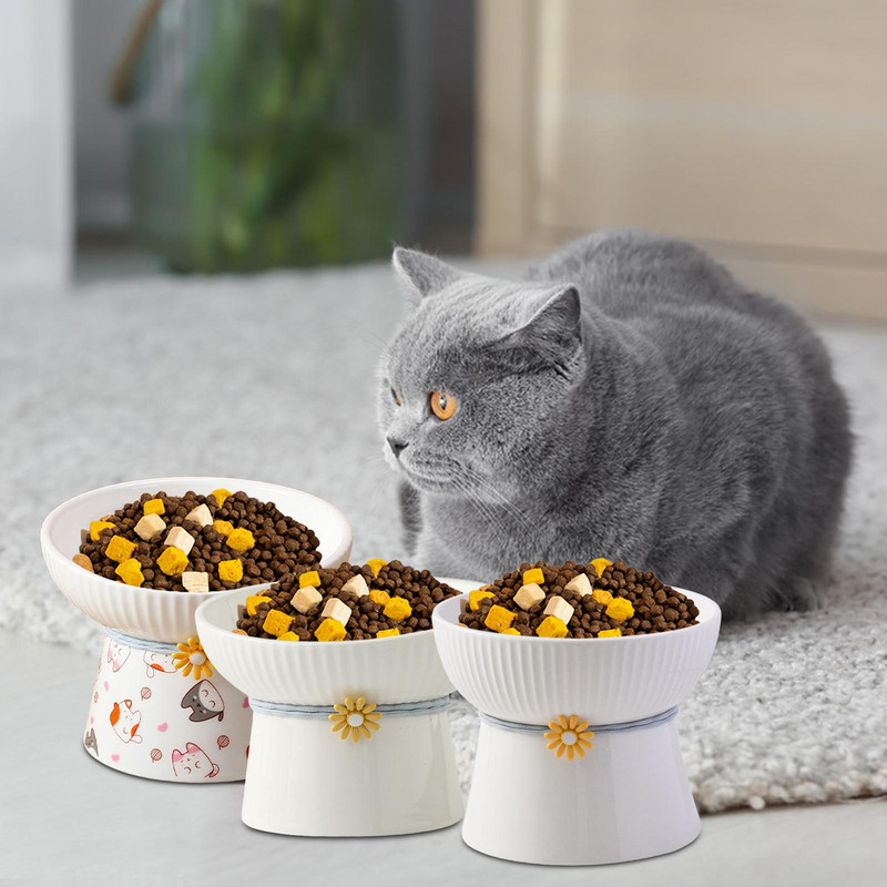 Viena bļoda kaķu suņiem Paaugstināti kaķu trauki Praktiski neizšļakstīti kaklu aizsargājoši mājdzīvnieku piederumi Barības padevējs Stabils mājdzīvnieku barotājs