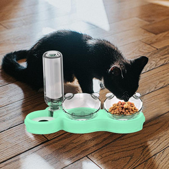 Τριπλά μπολ για γάτες 15 μοιρών με κεκλιμένη τροφή για σκύλους Πιάτα για βρεγμένες και στεγνές τροφές Γάτα Σετ μπολ 3 σε 1 Αυτόματο μπολ νερού και τροφοδότης τροφής για κατοικίδια