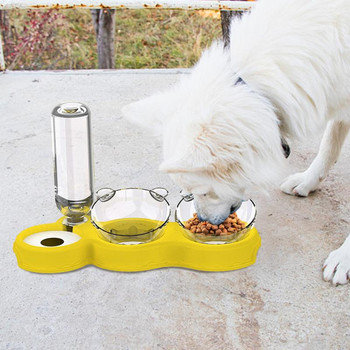 Τριπλά μπολ για γάτες 15 μοιρών με κεκλιμένη τροφή για σκύλους Πιάτα για βρεγμένες και στεγνές τροφές Γάτα Σετ μπολ 3 σε 1 Αυτόματο μπολ νερού και τροφοδότης τροφής για κατοικίδια