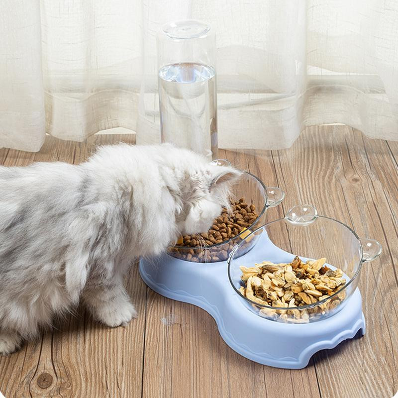 Trostruke zdjele za mačke, nagnute posude za pseću hranu za 15 stupnjeva, set zdjela za mokru i suhu hranu za mačke, automatska zdjela za vodu 3 u 1 i hranilica za kućne ljubimce