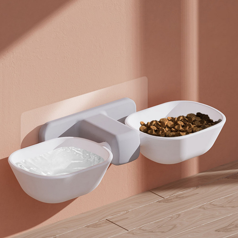 Bļoda kaķim mājdzīvnieku padevējam suņu bļodām ūdens siena paaugstināta piekārta dubultā kucēnu konteinera dozators, uzstādīts pacelts barošanas kaķēnu komplekts