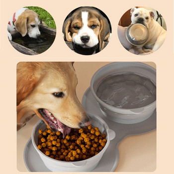 Сгъваема силиконова купа за домашни любимци Неплъзгаща се купа за двойно използване на кучета Външна преносима купа за кучешка храна Пътуване против задушаване, повръщане, ястие за хранене