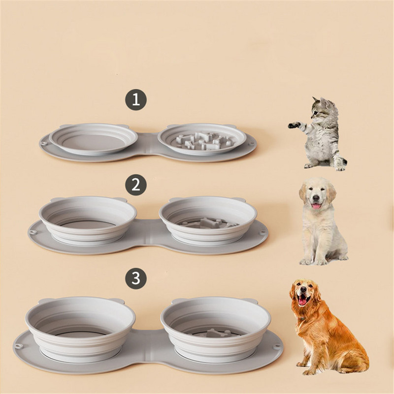 Saliekama silikona lolojumdzīvnieku bļoda Neslīdoša suņu bļoda divreiz lietojama āra pārnēsājama suņu barības bļoda Ceļojumi pret aizrīšanās un vemšanas barošanas trauks