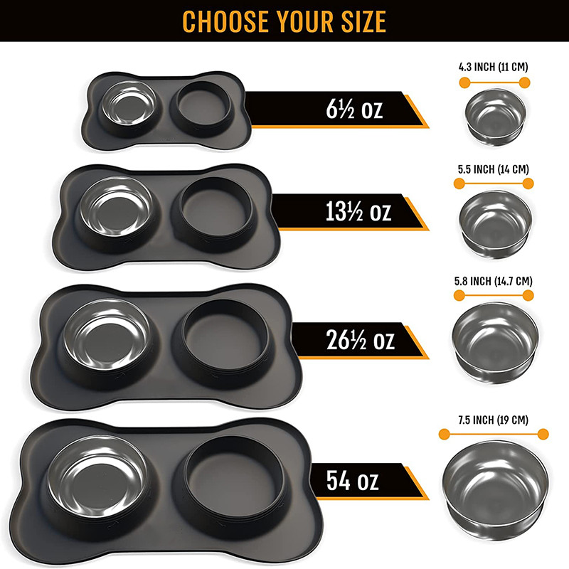 Dvostruka posuda za pse protiv klizanja sa silikonskom podlogom Izdržljiva hranilica za vodu od nehrđajućeg čelika Hranjenje hrane za kućne ljubimce Posude za piće za pse Mačke