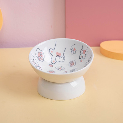 Mazie suņi multfilma keramikas bļoda paaugstināta kaķa dzeršana ēdināšana barotavas mājdzīvnieku noliekt aizsargā dzemdes kakla mugurkaula barošanas piederumi