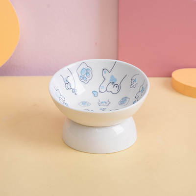 Mazie suņi multfilma keramikas bļoda paaugstināta kaķa dzeršana ēdināšana barotavas mājdzīvnieku noliekt aizsargā dzemdes kakla mugurkaula barošanas piederumi