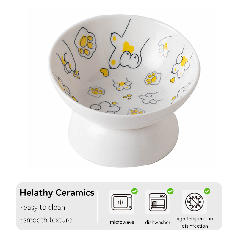 Mazie suņi multfilma keramikas bļoda paaugstināta kaķa dzeršana ēdināšana barotavas mājdzīvnieku noliekt aizsargā dzemdes kakla mugurkaula barošanas piederumi