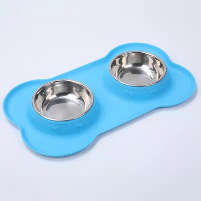 Противоплъзгаща двойна купа за кучета със силиконова подложка Издръжлива хранилка за храна от неръждаема стомана Хранене на домашни любимци Поилки за кучета Котки