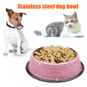 Crystal Pet Bowl Stainless Steel Rhinestone Inbraid Pet Dog Cat Food Bowl Water Bowl Dog Accessories миска за кучета поилка за кучета
