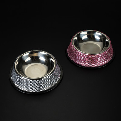 Kristāla lolojumdzīvnieku bļoda, nerūsējošā tērauda, inkrustēta mājdzīvnieku suņu kaķu barība ūdens bļoda suņu aksesuāri миска для собак поилка для собак