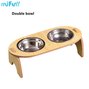 Mifuny Raised Solid Bamboo Elevated Dog Cat Food and Water Купички Стойка Хранилка с купички от неръждаема стомана за домашни любимци Бутилка за вода за кучета