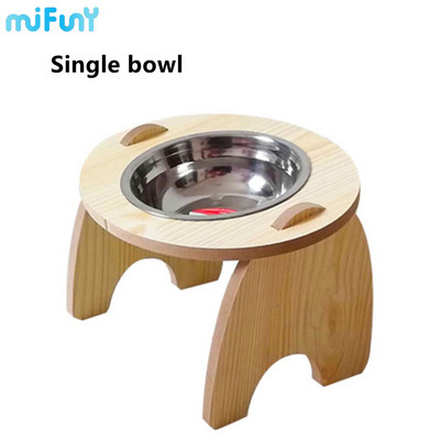 Mifuny Paaugstināts Bambuss Paaugstināts Suņu Barības un Ūdens Bļodas Statīvs Padevējs ar Nerūsējošā mājdzīvnieku tērauda bļodām Suņu ūdens pudele