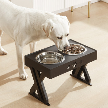 Нова двойна купа за кучета, регулируема височина, повдигната чиния за хранене на храна за котки за домашни любимци със стойка, повдигаща се маса за хранилка за вода за кучета, неръждаема