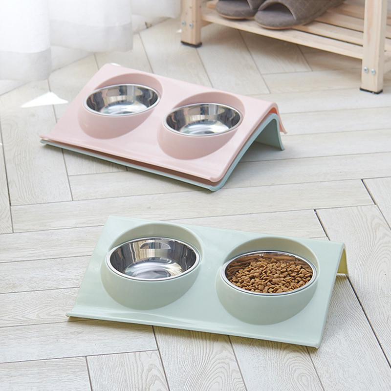 2 vienā no nerūsējošā tērauda mājdzīvnieku suņu divkārša bļoda suņu ūdens pārtikas uzglabāšanas trauki vidējiem un lieliem suņu ceļojumu pārnēsājamiem pārtikas padeves traukiem