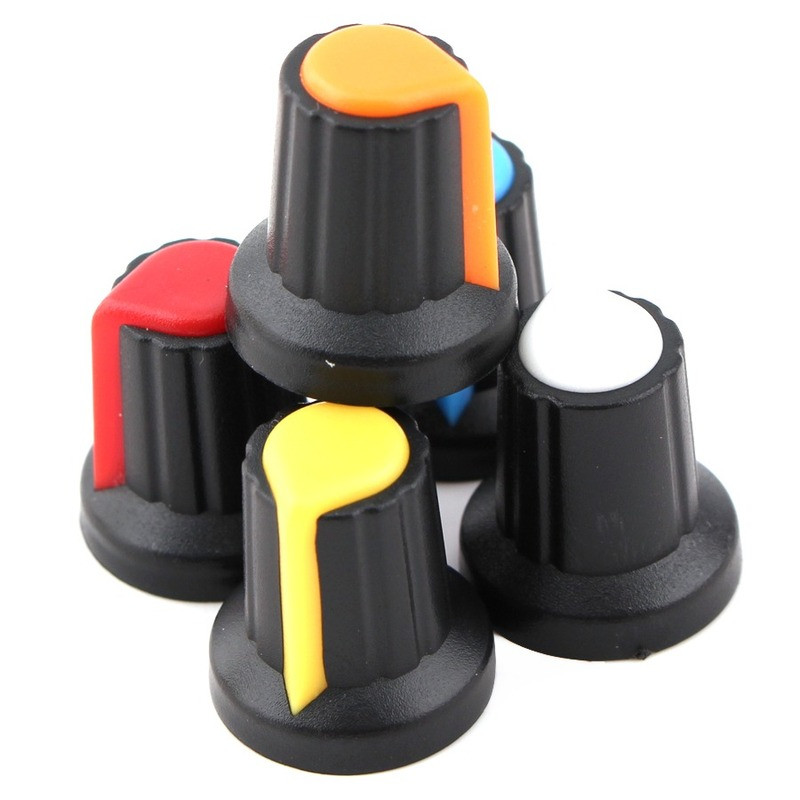 30 tk / partii WH148 potentsiomeetri nupu kork (vasesüdamik) 15x17 mm 6 mm võlli auk AG2 toiteadapteri lüliti korgid 5 väärtust * 6 tk = 30 tk