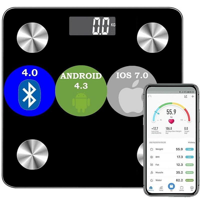 Jälgige keha koostise analüsaatorit Vannitoa kaalu kaal Vannitoa Bluetooth kaalud BMI kaalu kaal keha rasva kaalu