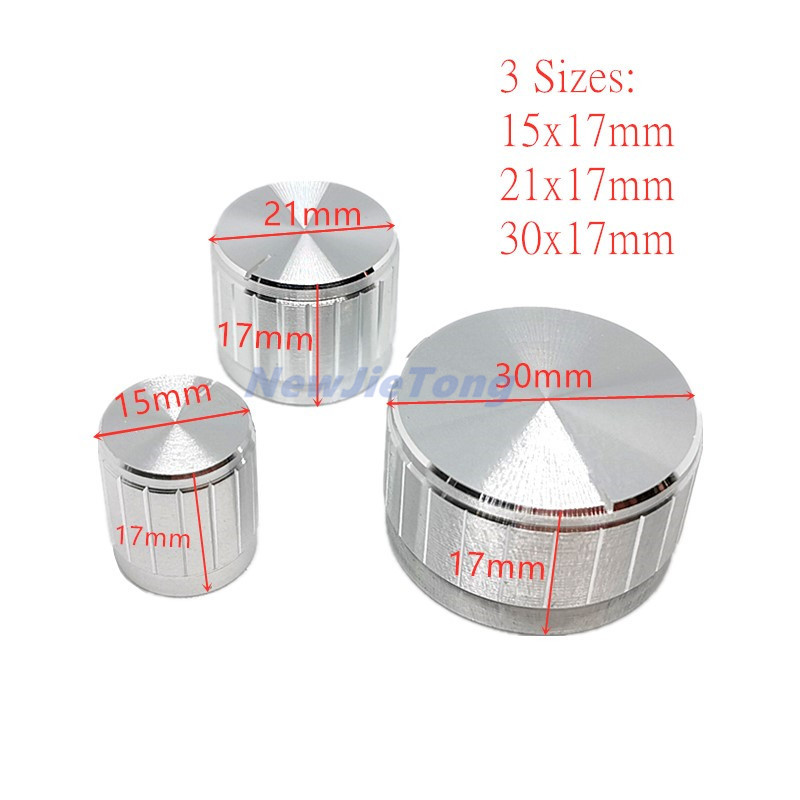 5 tk hõbedast alumiiniumsulamist potentsiomeetri/kodeerija nuppude lülitikorgid 30/21/15 x 17 mm poolvõlli ploomivõll