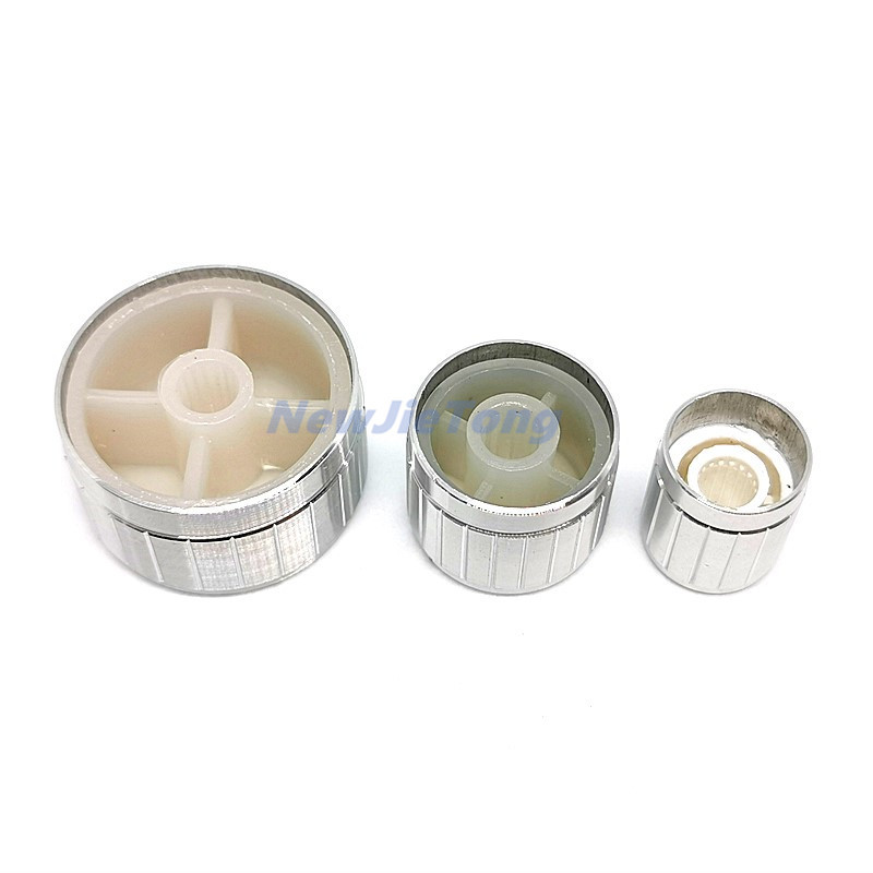 5 tk hõbedast alumiiniumsulamist potentsiomeetri/kodeerija nuppude lülitikorgid 30/21/15 x 17 mm poolvõlli ploomivõll