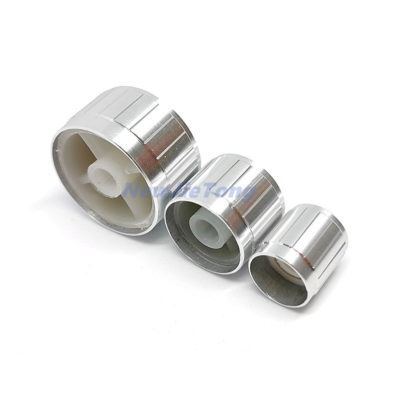 5 tk hõbedast alumiiniumsulamist potentsiomeetri/kodeerija nuppude lülitikorgid 30/21/15 x 17 mm poolvõlli ploomivõll