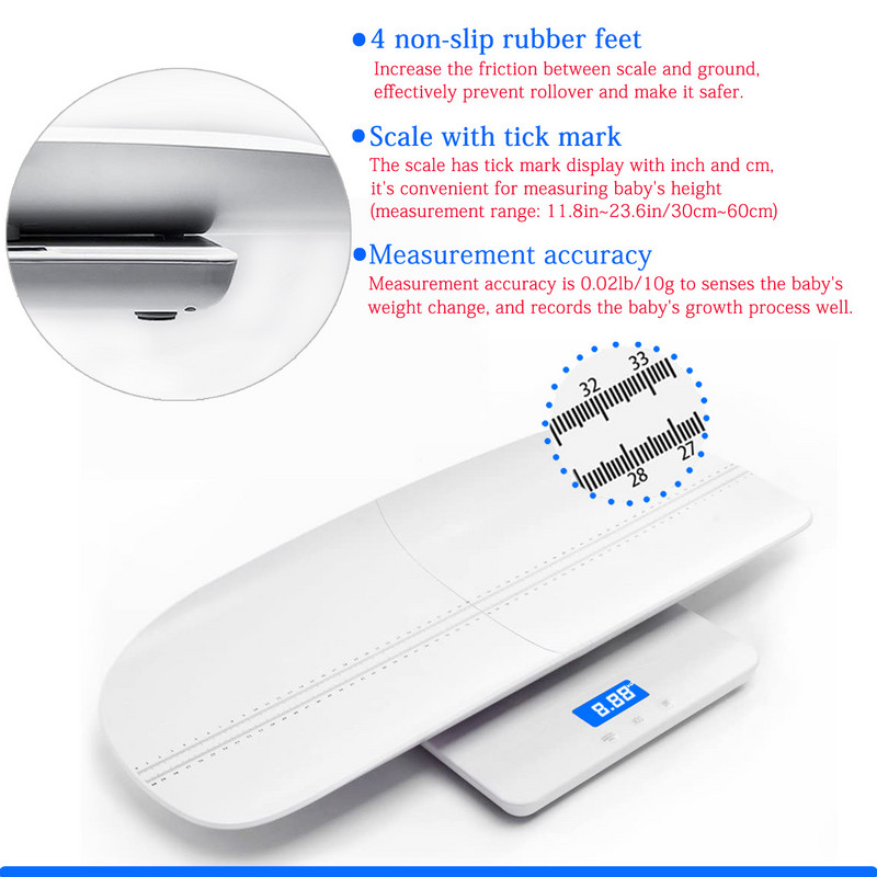 Vaga za bebe Vaga za kućne ljubimce Višenamjenska vaga za malu djecu s funkcijom držanja Plavo LED pozadinsko osvjetljenje Maksimalna težina 100 kg Maksimalna duljina pladanj 60 cm