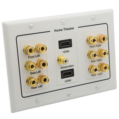 3 grupas mājas kinozāles 6,1 7,1 7,2 8,2 9,0 telpiskās skaņas skaļruņa sienas plāksne ar HDMI RCA audio banānu skaņas kastes priekšējo paneli